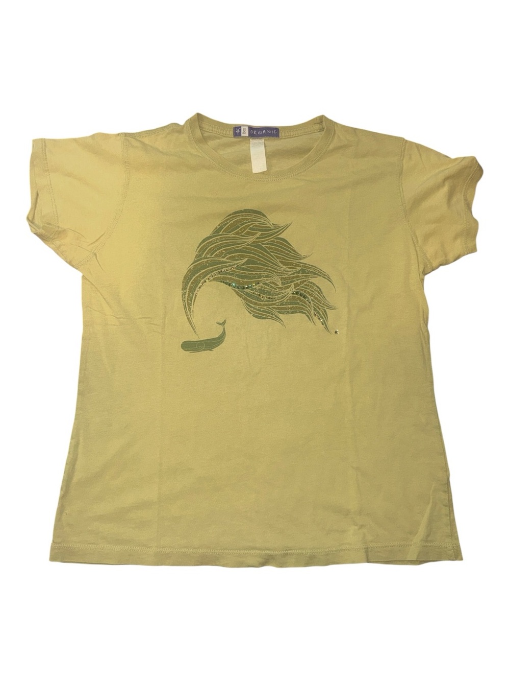 Vintage Ibex Organic Cotton Graphic Tee Yellow Whale Wave Medium
